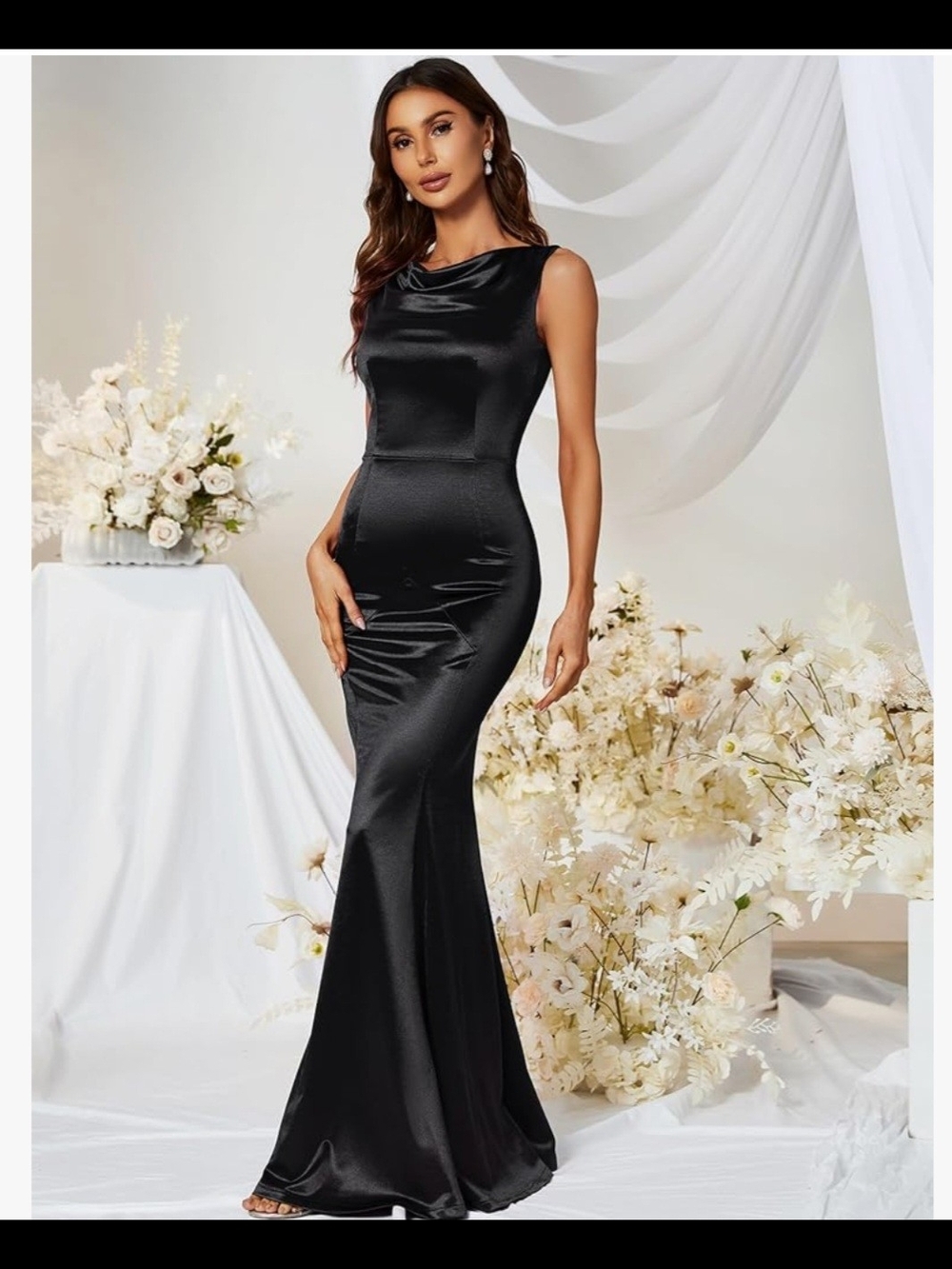 NWT MUXXN Mermaid Gown Formal Evening Dress Women's XL Black Satin Whimsigoth